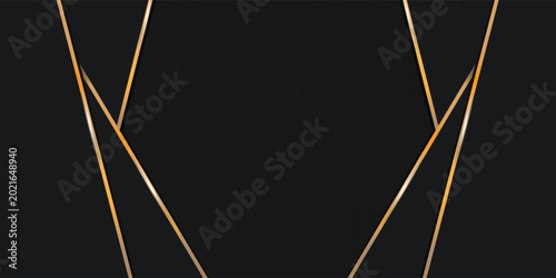 Photos Luxury abstract dark background featuring a detailed carbon fiber hexagon pattern framed by elegant symmetric golden metallic lines