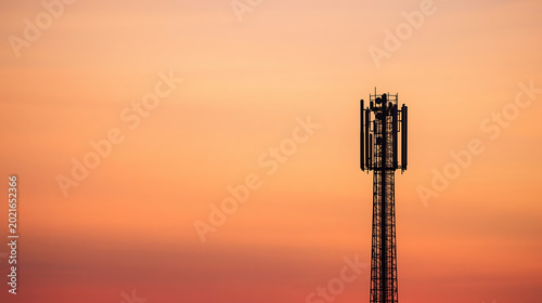 The image shows a telecommunication tower with antennas, designed to support modern cellular networks