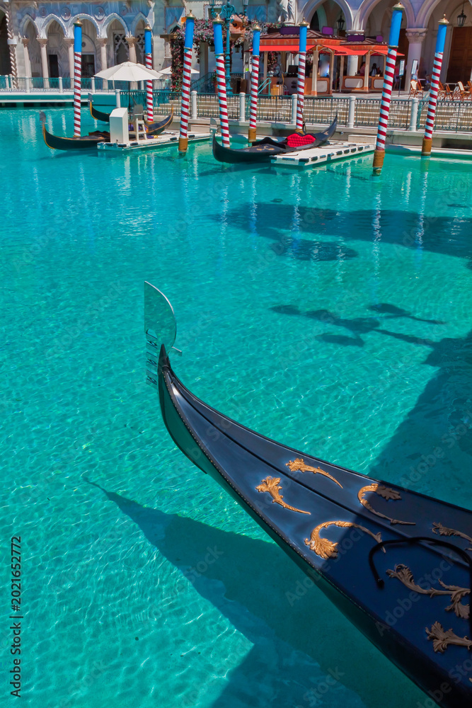 Obraz premium Venetian Style Gondolas Docked on Replica of The Grand Canal, Las Vegas, Nevada, USA
