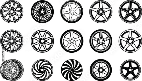 Tableau sur toile Car wheel rim icon set with alloy spoke designs automotive vector illustration c