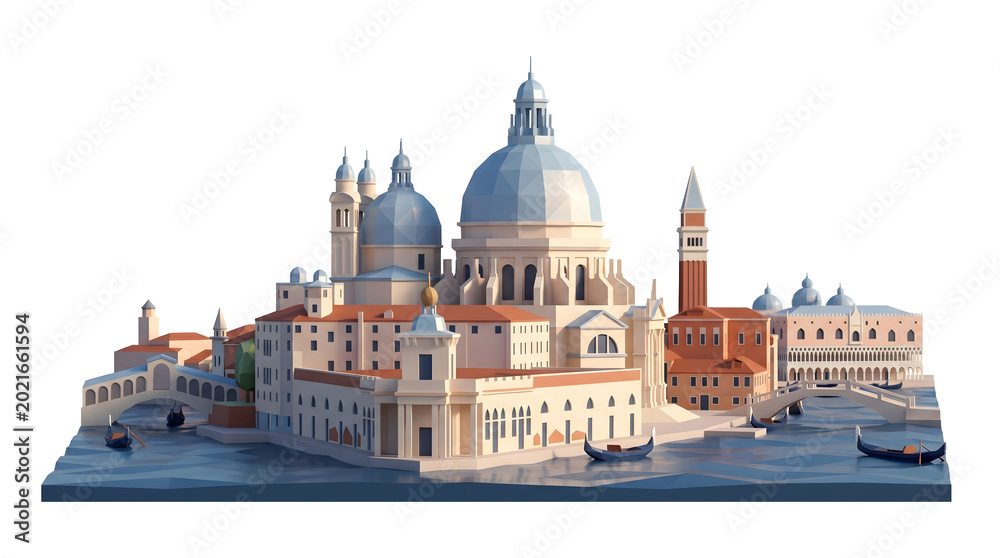 Fototapeta premium Venice cityscape low poly illustration with gondolas