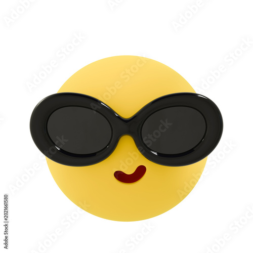 Konstfotografi 3D Cool Emoji Face with Sunglasses Isolated on Transparent Background