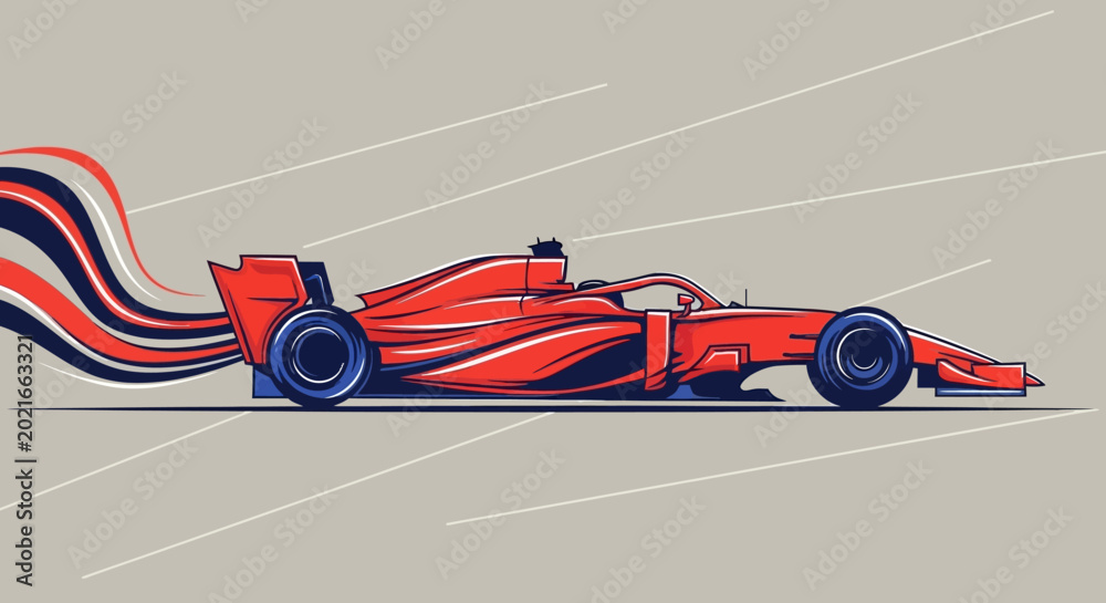 Fototapeta premium Red Formula 1 Race Car Speeding with Abstract Colorful Streamers