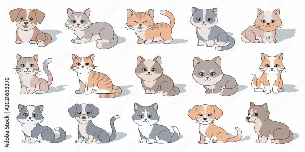 Obraz premium Cute puppies and kittens sitting together.