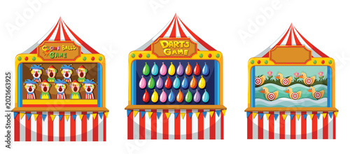 Картината върху платно Carnival Games Display: A vibrant display of carnival game booths, each promising a chance at winning with colorful, festive flair and beckoning visitors to participate in a fun-filled experience
