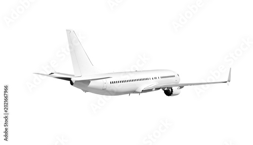 White Airplane Boeing 737 Max passenger jet civil aviation vehicle from a rear side view flying away to the right isolated on a transparent background mock up illustration for design element transport