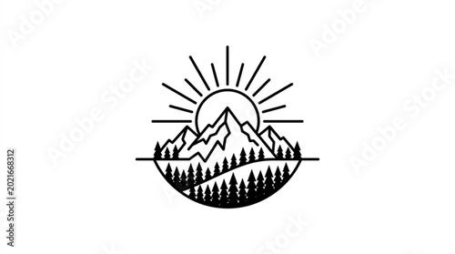 Sunrise over mountain range with forest landscape silhouette
