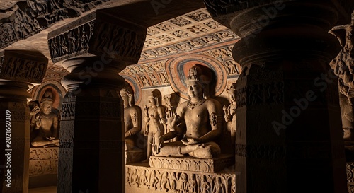 Buddha statue in ancient cave temple.