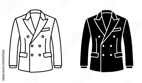 Foto Double breasted suit jacket outline and silhouette icon vector illustration isol