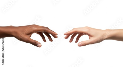 Two hands reaching towards each other in a gesture of connection and diversity