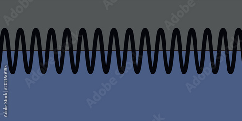 Foto Minimalist graphic illustration featuring a continuous dark wavy line creating a boundary between a dark grey upper section and a muted blue lower section