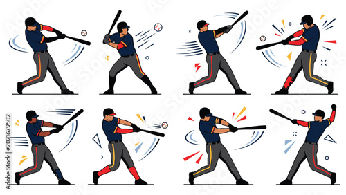 Photos Baseball player swinging bat hitting ball game action pose.