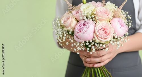 Woman Holding Beautiful Bouquet of Fresh Flowers.