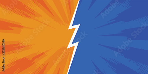 Tableau sur toile Split Comic Lightning Bolt Dividing Orange Blue.