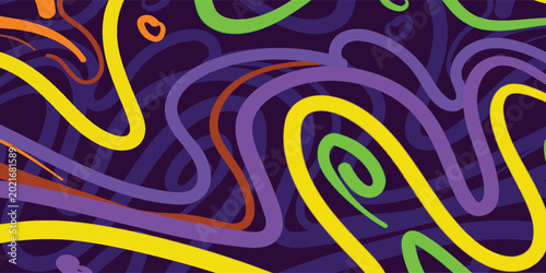 Colorful Abstract Wavy Lines Neon Squiggle Pattern.
