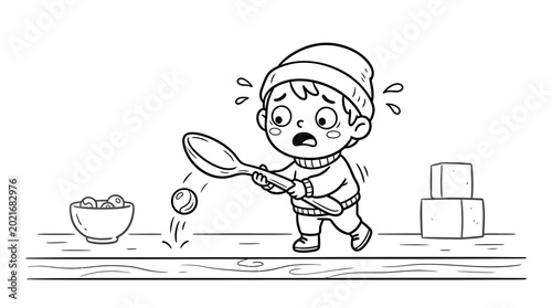 Tableau sur toile Boy playing tennis with shocked expression.