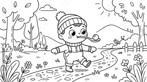 Tableau sur toile Happy little boy wearing winter hat.