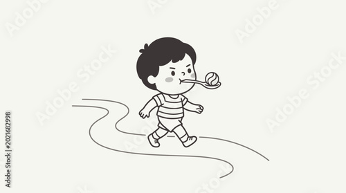 Photos Happy little boy running with bubble.
