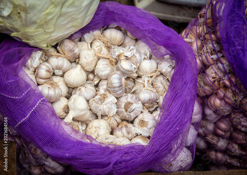 fresh garlic at a market in Iquitos Peru