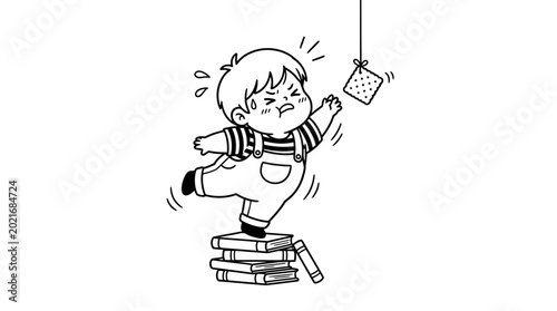 Obraz na płótnie Boy Balancing on Stack of Books.