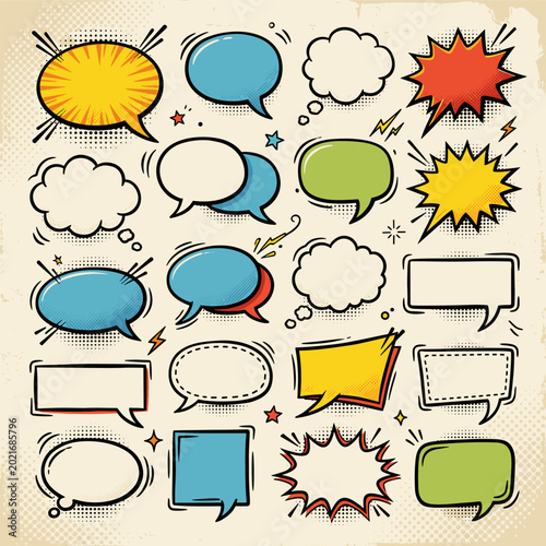 Speech Bubbles and Thought Clouds - Hand Drawn Comic Style Elements