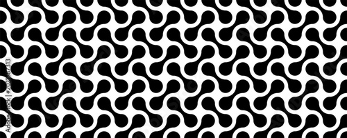 Seamless vector pattern with black and white interlocking fluid and rounded metaball shapes