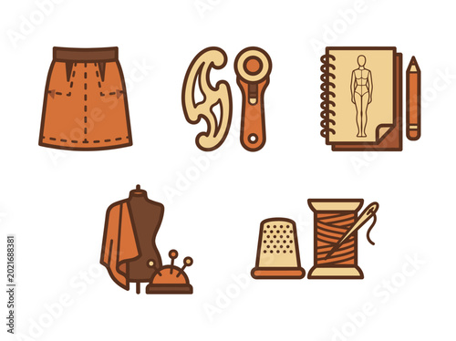 Photos This vector image showcases essential sewing tools and fashion design elements, encapsulating the creativity involved in garment construction and fashioning personal style