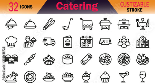 Obraz na płótnie Catering icons set with customizable stroke