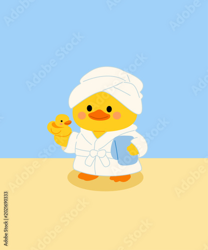 Duck Character Wrapped in Towel After Bath Illustration