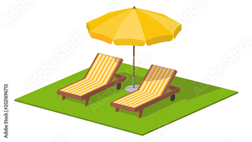 Canvas-taulu Umbrella and bench on grassy area