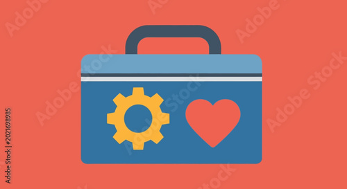 Toolbox with Gear and Heart Symbol for Technical Support and Care