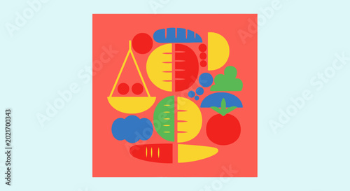 Minimalist colorful geometric food and vegetable illustration