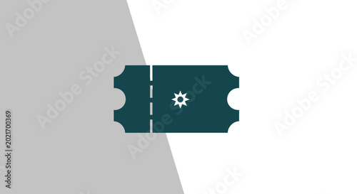 Minimalist dark teal ticket icon on gray and white background