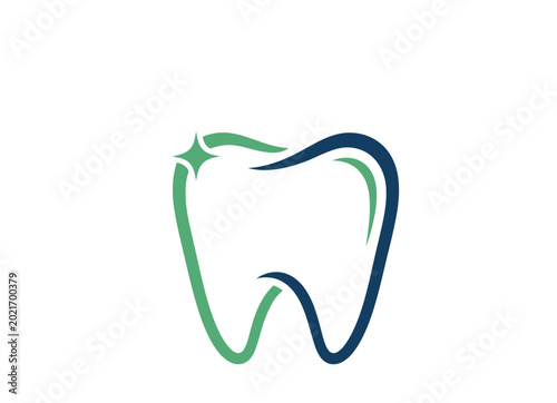 Minimalist dental tooth logo with blue and green lines