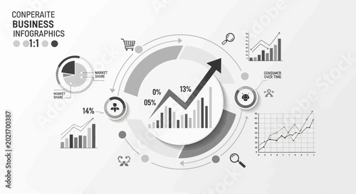 Minimalist corporate business infographic with growth charts and icons