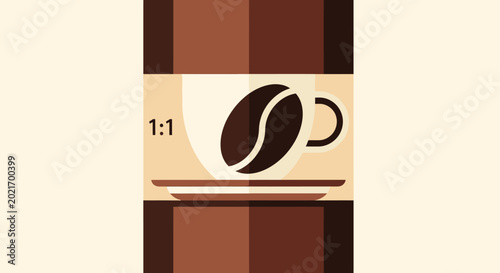 Minimalist flat design coffee cup illustration with bean logo