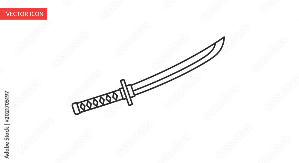 Obraz premium Simple Line Art Icon of a Katana Sword