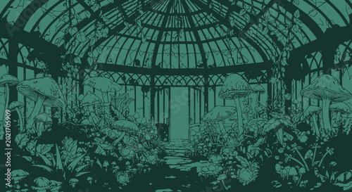 Tableau sur toile Greenhouse with many plants inside.