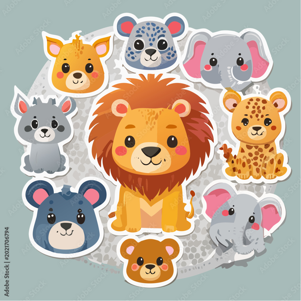 Fototapeta premium Cute Cartoon Animals Sticker Collection