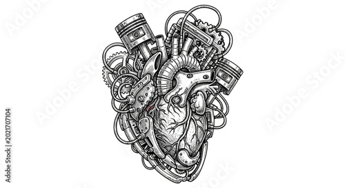 Bild auf Leinwand Mechanical heart with industrial components.