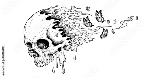 Obraz na płótnie Human Skull with Butterflies Emerging.