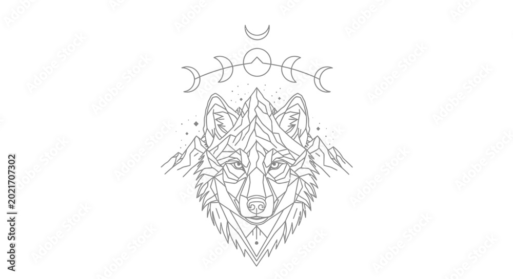 Obraz premium Wolf Head Line Art Illustration.