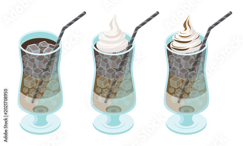 Obraz na płótnie コーヒーフロートとカフェラテのドリンク3点セット