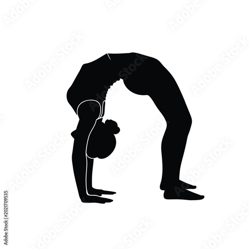 Photos Woman doing handstand exercise.