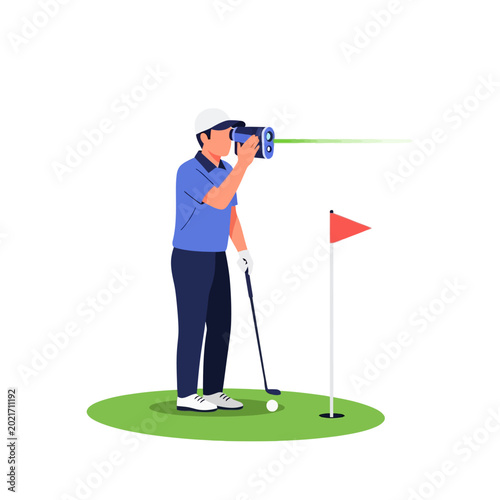 Принти на полотні Golfer using laser rangefinder to measure distance on the green