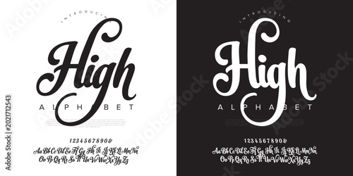 Quadro su tela High elegant signature script font alphabet with numbers for luxury branding and