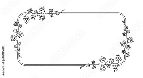 Elegant Rectangular Frame with Grapevine Border and Grapes - Decorative Element