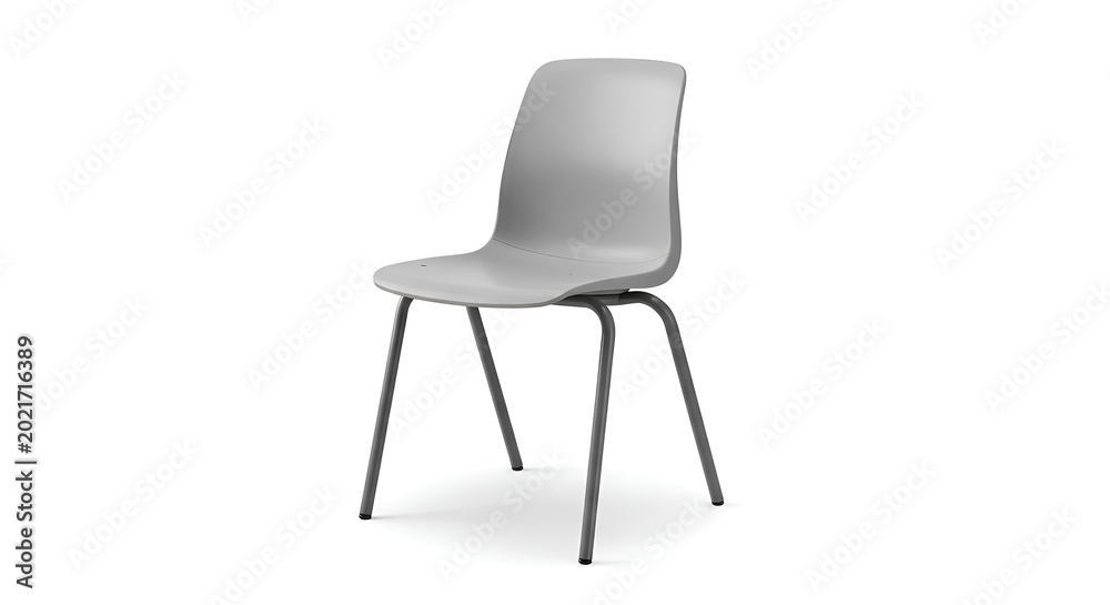 Obraz premium Modern minimalist light gray molded plastic chair with thin metal legs, perfect for contemporary dining rooms, offices, or kitchens