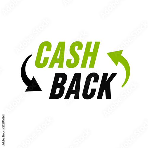 Fotografía Modern cash back concept logo featuring bold typography and circular arrows in green and black isolated on light background