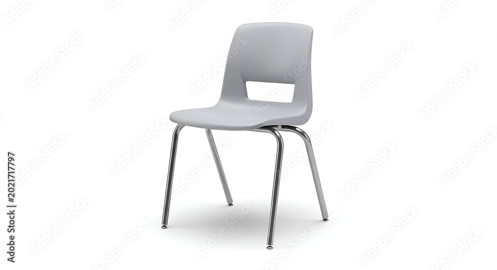 Fototapeta premium A single gray chair sits alone in a white empty room interior